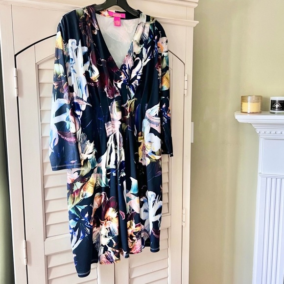 Women’s Size Large Catherine Malandrino Dark Floral Pleated Midi Dress - Picture 9 of 12